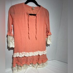 Hayden Girls' coral Lace-Trim Tunic Dress Sz 13/14